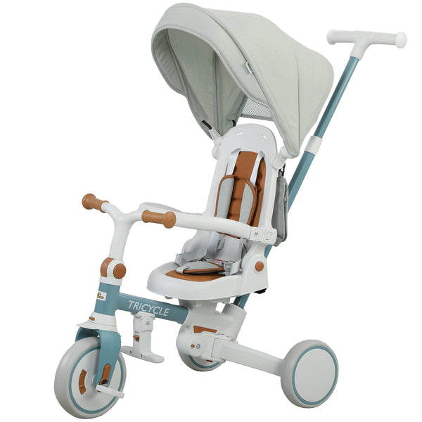 Tricycle 7 en 1 pour tout-petits avec harnais de sécurité, bleu et gris