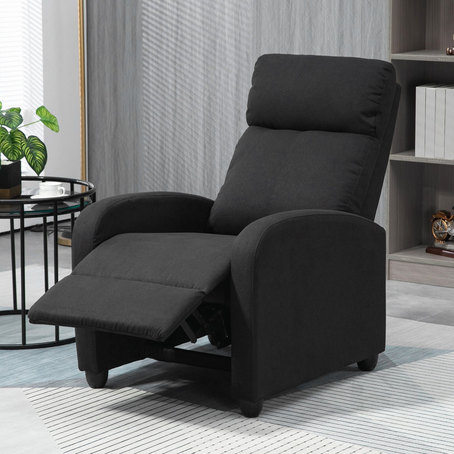 Fabric Recliner Chair, Single Recliner with Padded Seat for Living Room, Black