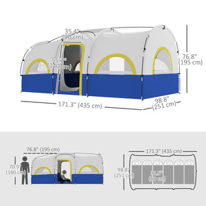 4-6 Person Camping Tent, 3 Room Cabin, 3000mm Waterproof & UPF 30+, with Built-in Groundsheet & Carry Bag, Blue