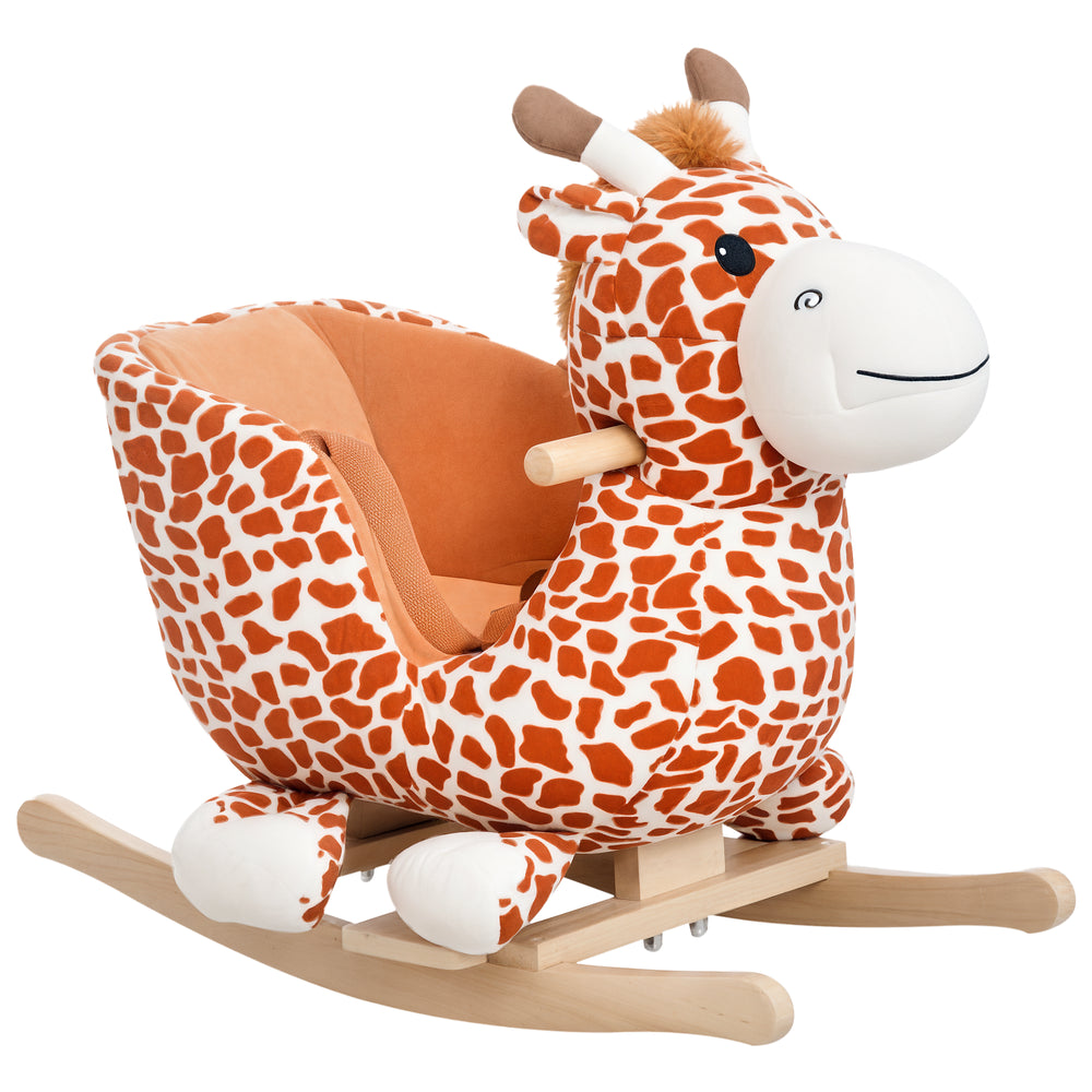 Girafe à bascule en bois et peluche avec son et ceinture de sécurité