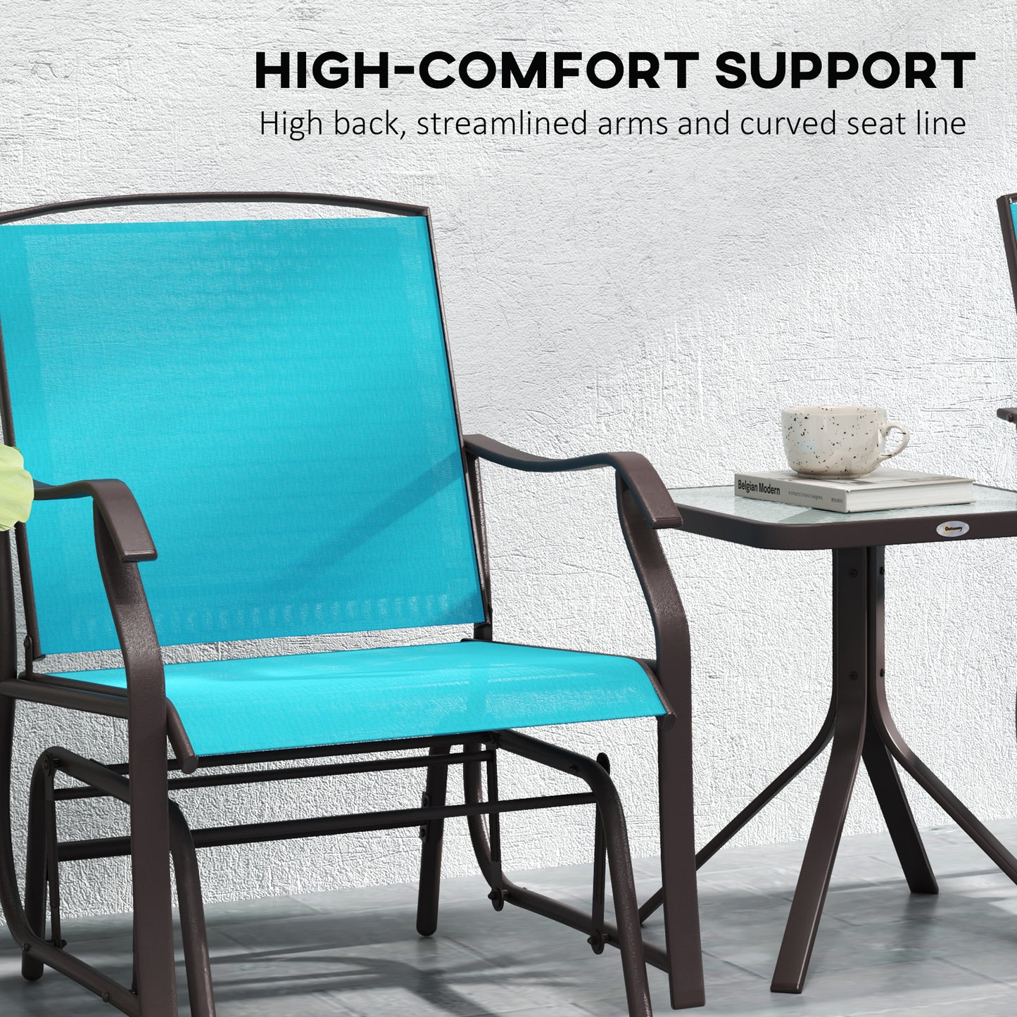 Ensemble de 3 chaises avec assise en maille respirante et table en verre, bleu