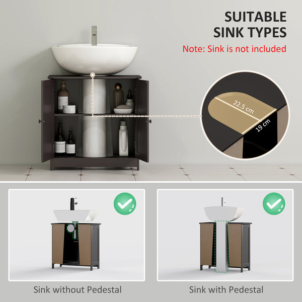 Meuble sous lavabo avec 2 portes et étagère, couleur café