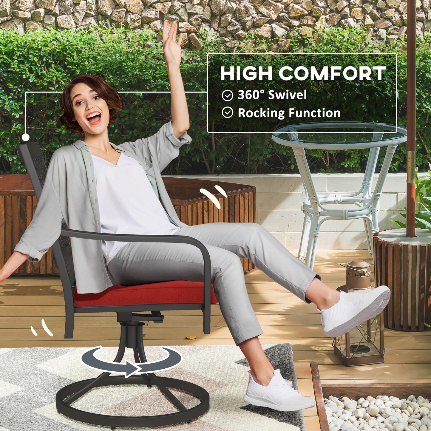 Ensemble de chaises pivotantes avec coussin avec accoudoirs incurvés, rouge