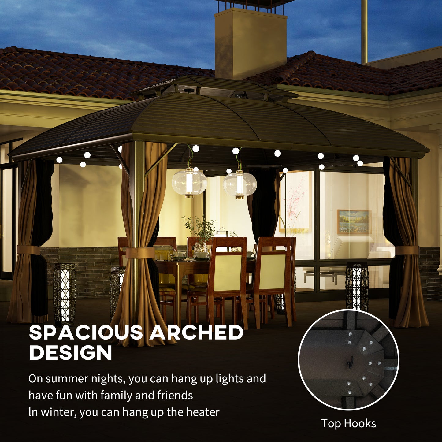 Outsunny 10' x 12' Hardtop Gazebo with Double Roof, Netting and Curtains for Garden, Backyard, Patio, Cafe