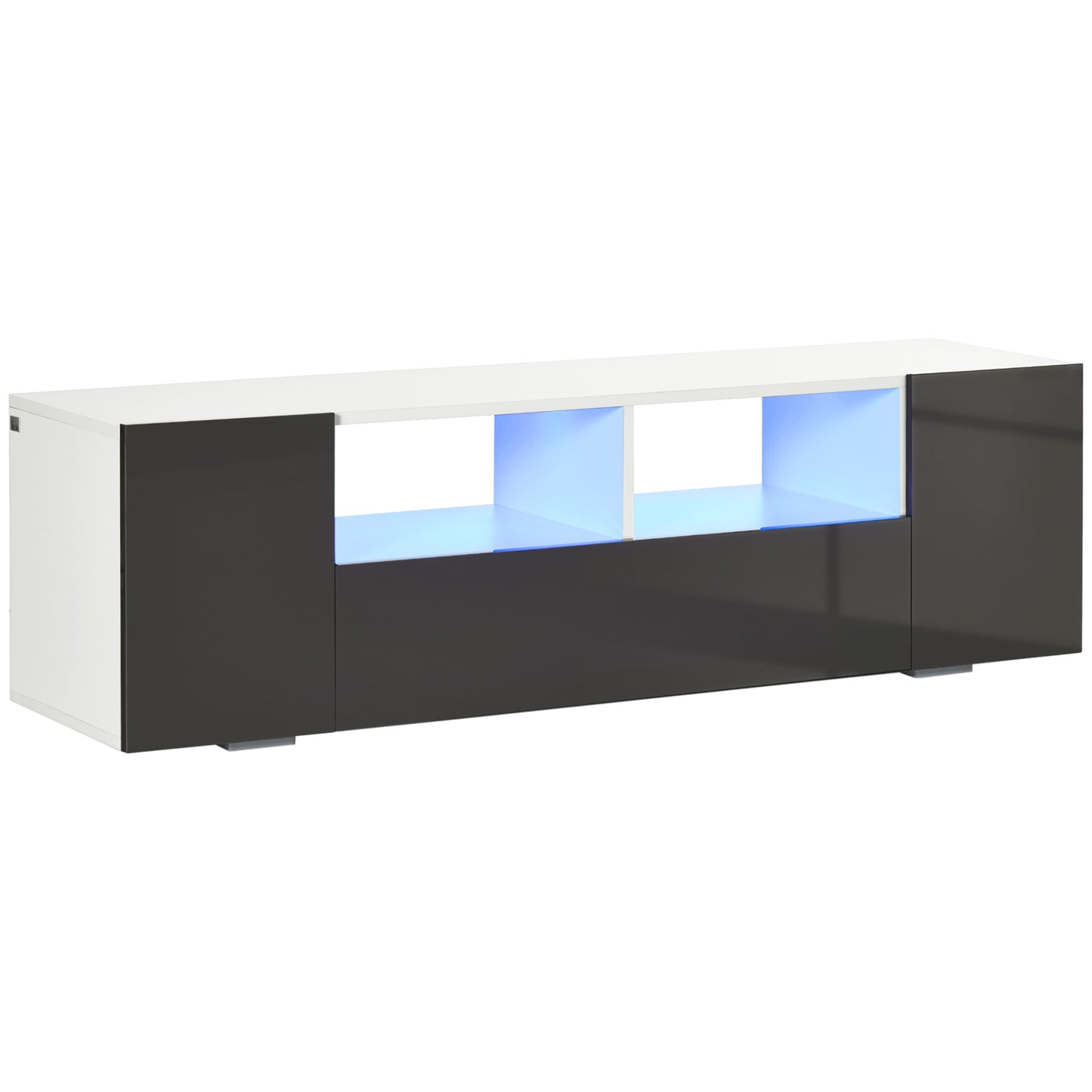 HOMCOM TV Stand for TVs up to 60 inches, with LED Lighting, Shelves and Storage Cupboards, 53.9 inches x 13.8 inches x 16.5 inches, Gray