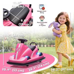 6V Bumper Car, 360 Degree Rotation, Dual Motor, Music, Pink