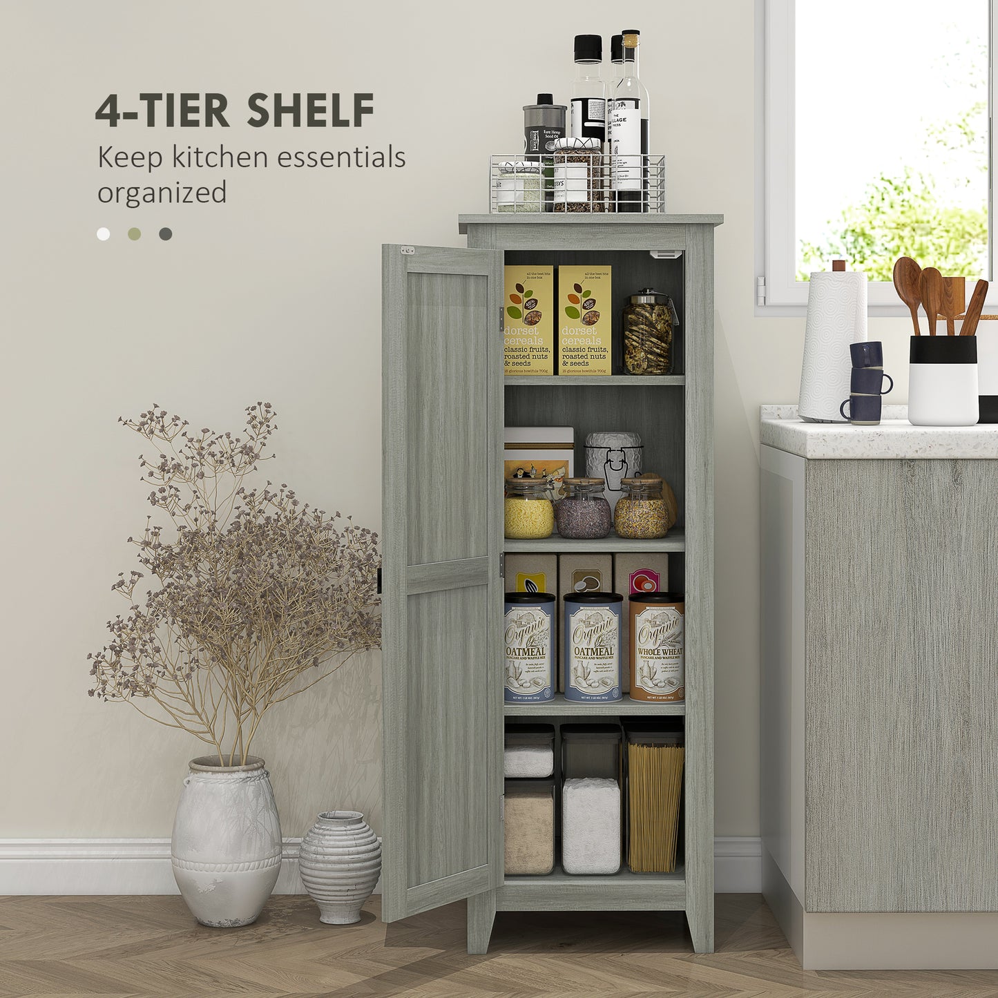 HOMCOM 48" Storage Cabinet with Barn Door, Adjustable Shelves, Gray Wood Grain
