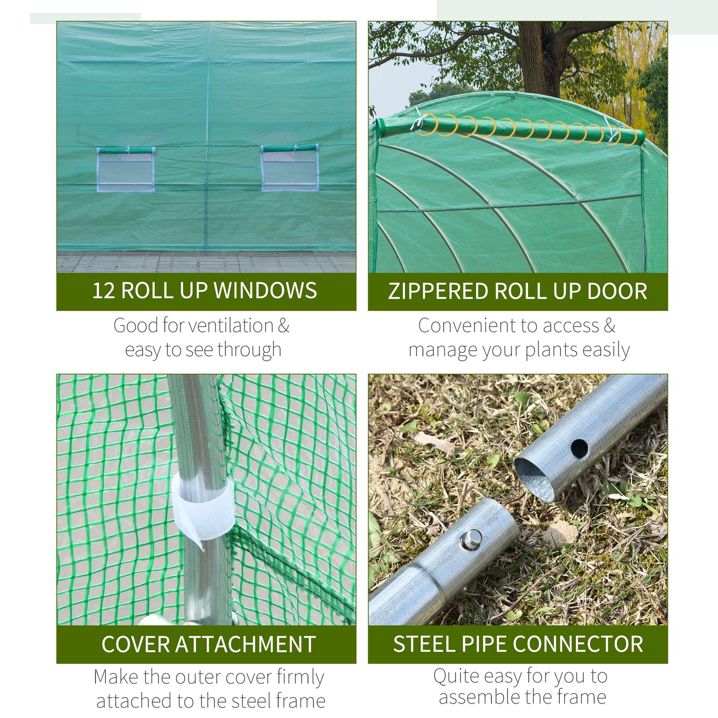 Outsunny 26' x 10' x 6.6' Large Garden Tunnel Greenhouse Seed Grow House for Plants Premium Steel Frame