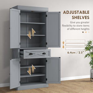 Meuble de rangement avec 4 portes, tiroir et étagères réglables, gris