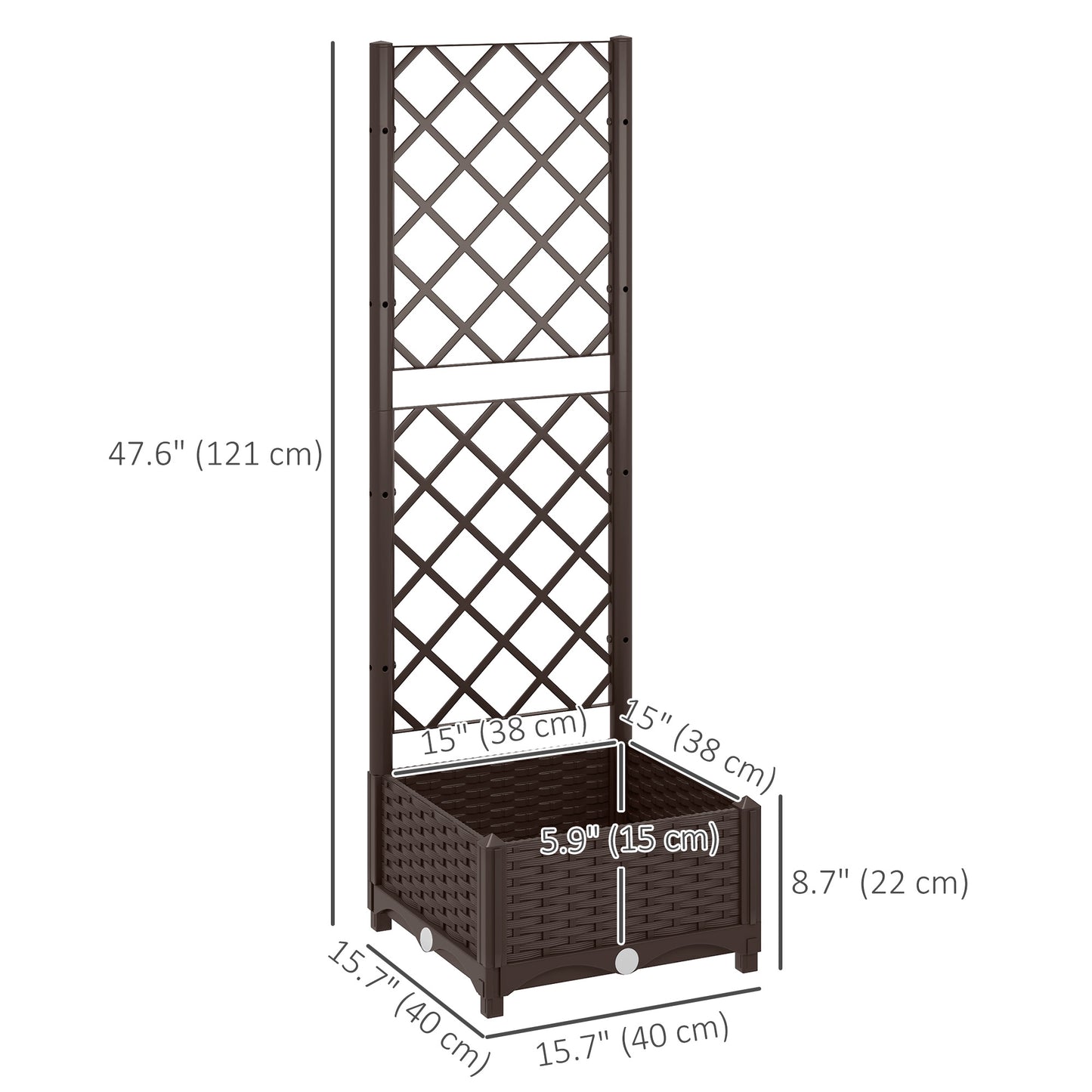 Outsunny Raised Garden Bed with Trellis, Plastic Raised Bed with Drainage Holes and Drainage Plugs, 16 x 16 x 48 in