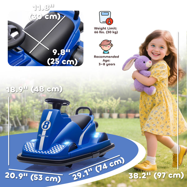 6V Bumper Car, 360 Degree Rotation, Dual Motor, Music, Blue