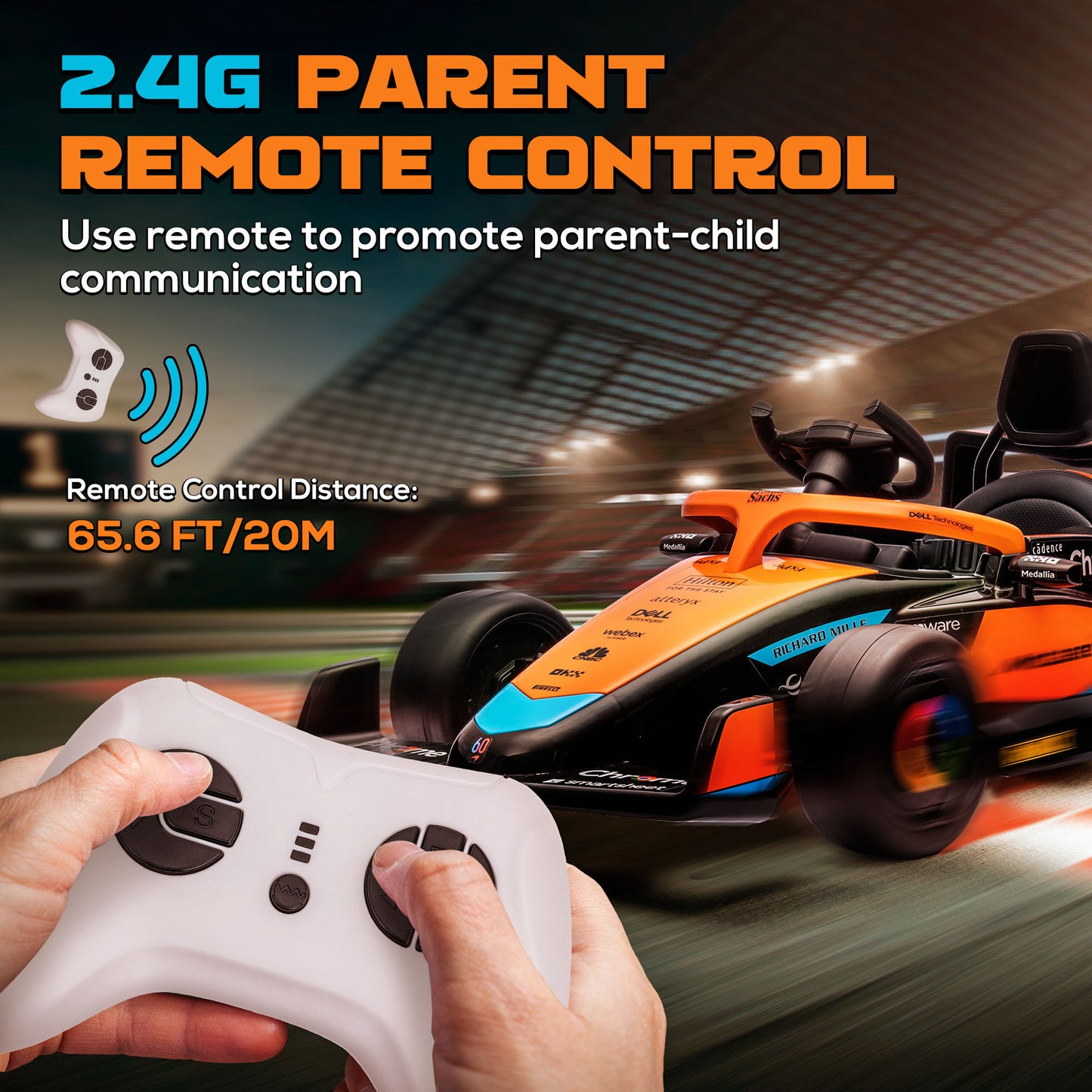 12V Electric Car for Kids with Suspension, Music, MP3 and Remote Control (3-5 Years), Orange