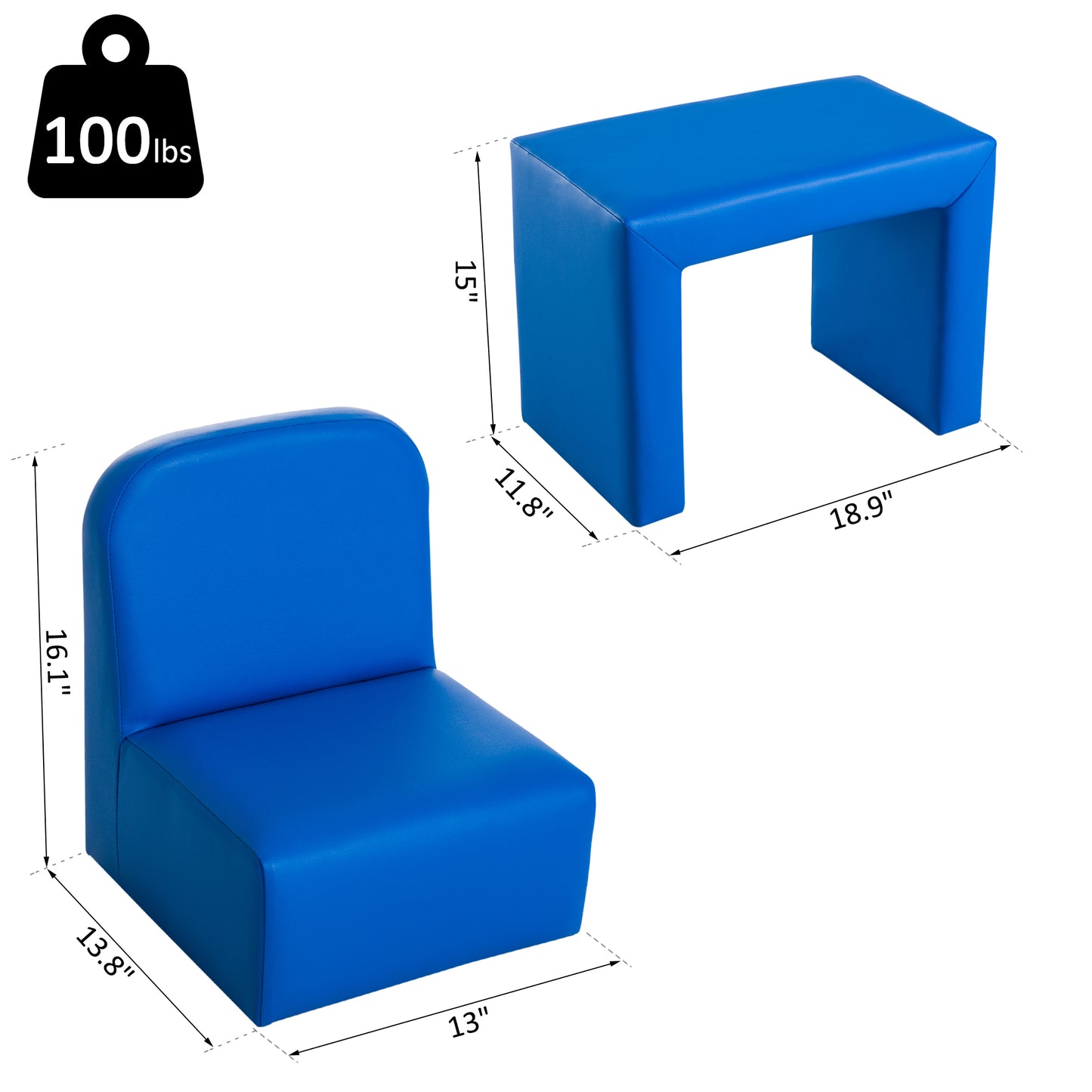 Canapé pour enfants 2 en 1 pour tout-petits de 3 à 9 ans, bleu