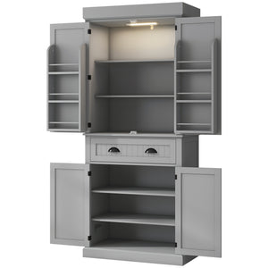 Meuble de rangement avec éclairage LED et étagères à épices, gris