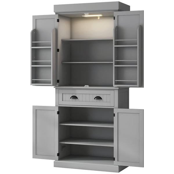 Meuble de rangement avec éclairage LED et étagères à épices, gris