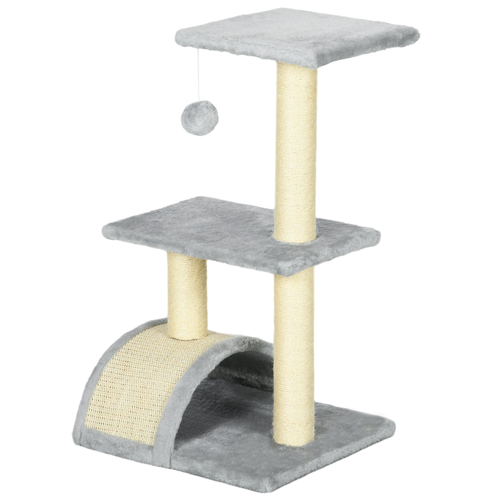 71cm Cat Tree with Scratching Post, Mat and Ball for Indoor Cats, Light Grey