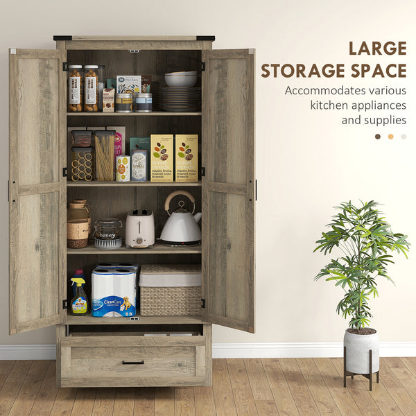 Meuble garde-manger style campagnard avec 2 portes, tiroir et étagères réglables, gris-beige
