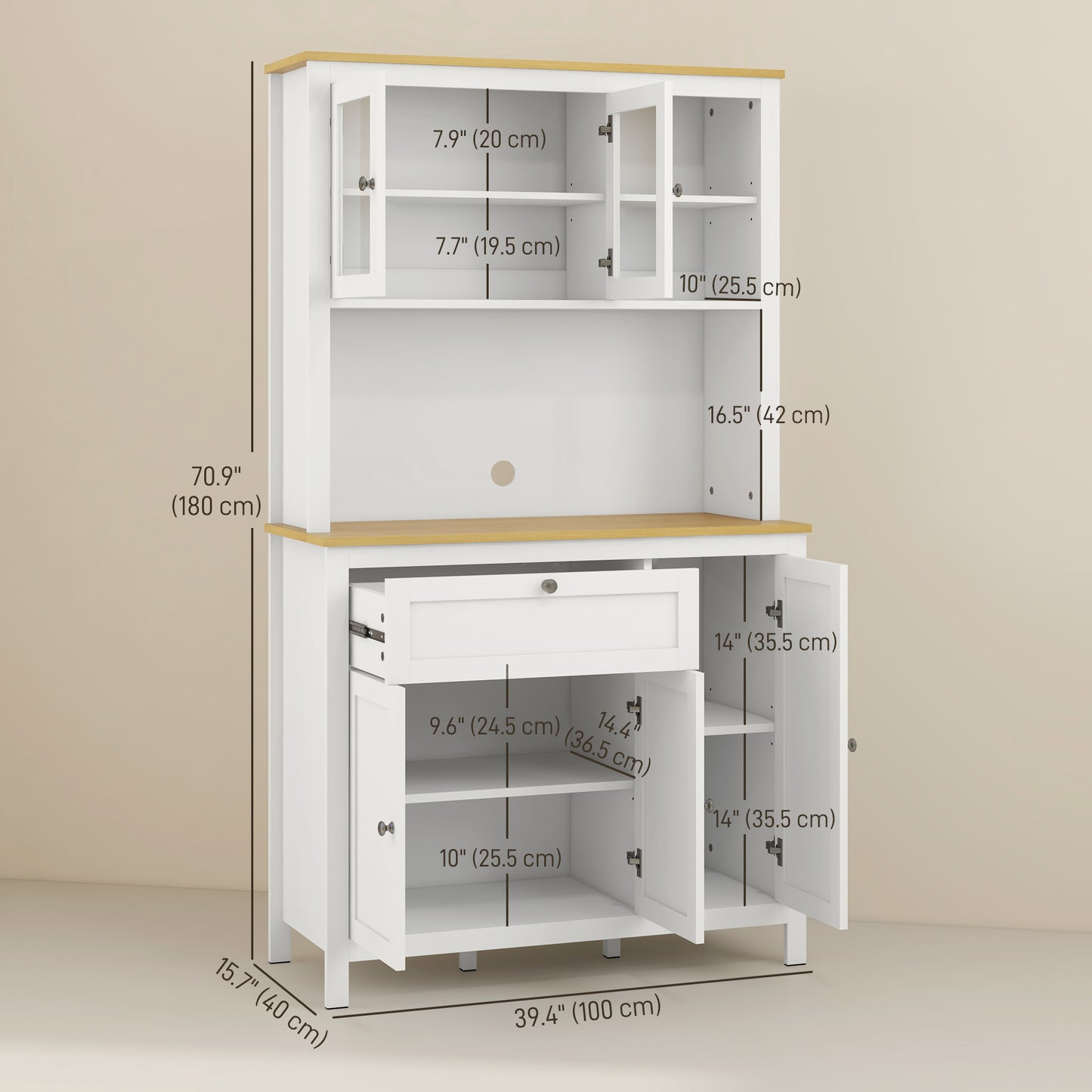 HOMCOM 5-Door Kitchen Cabinet, Freestanding Storage Cabinet with Adjustable Shelves, 71"