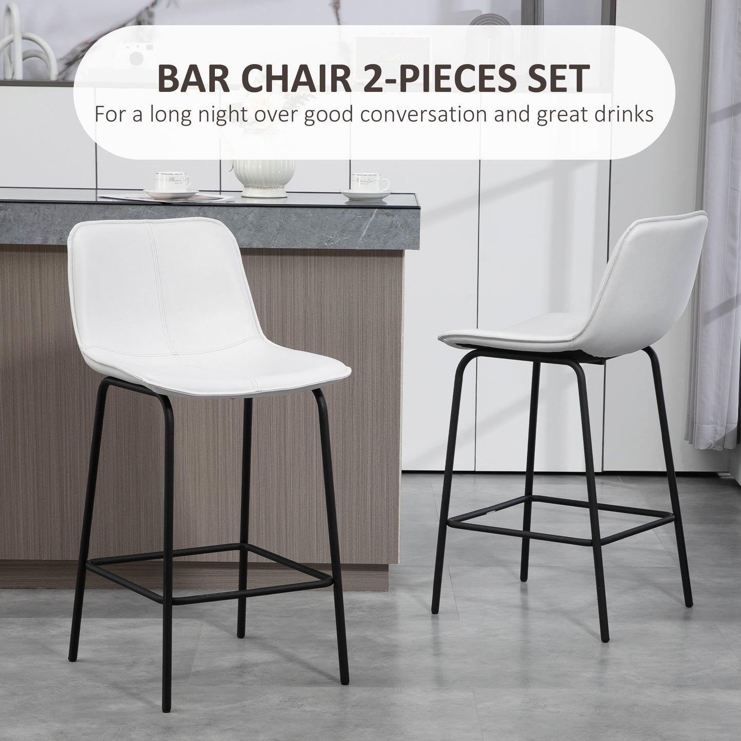 Lot de 2 tabourets de bar HOMCOM, chaises de bar rembourrées à hauteur de comptoir, tabourets de cuisine avec pieds en acier