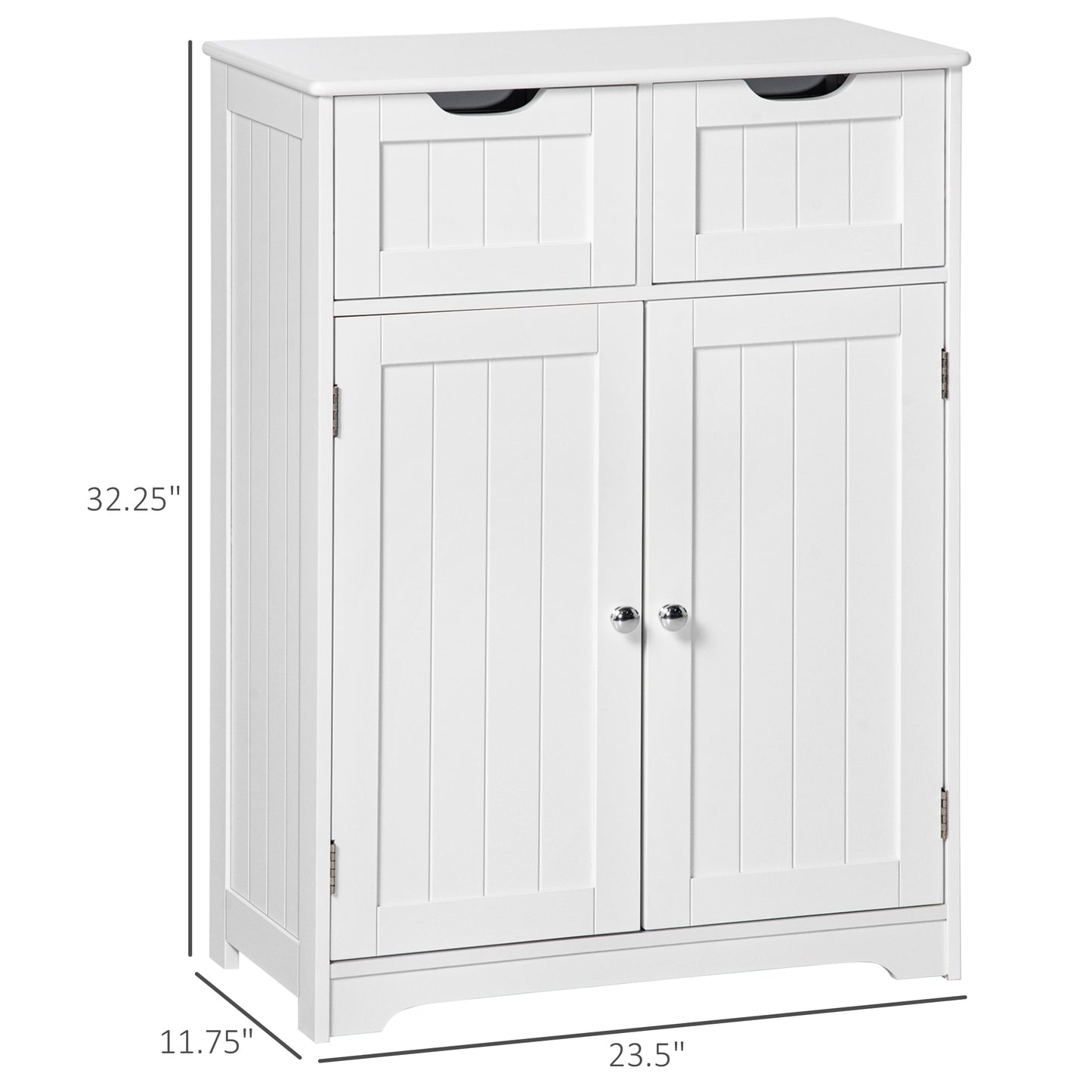 Meuble de salle de bain avec 2 tiroirs, étagère réglable, blanc