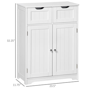 Meuble de salle de bain avec 2 tiroirs, étagère réglable, blanc