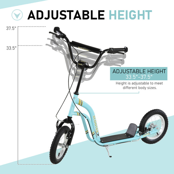 Trottinette à roues gonflable à double frein, roue avant de 30 cm, bleu