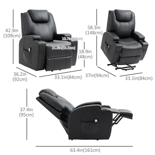 Fauteuil releveur électrique en cuir PU avec repose-pieds, noir