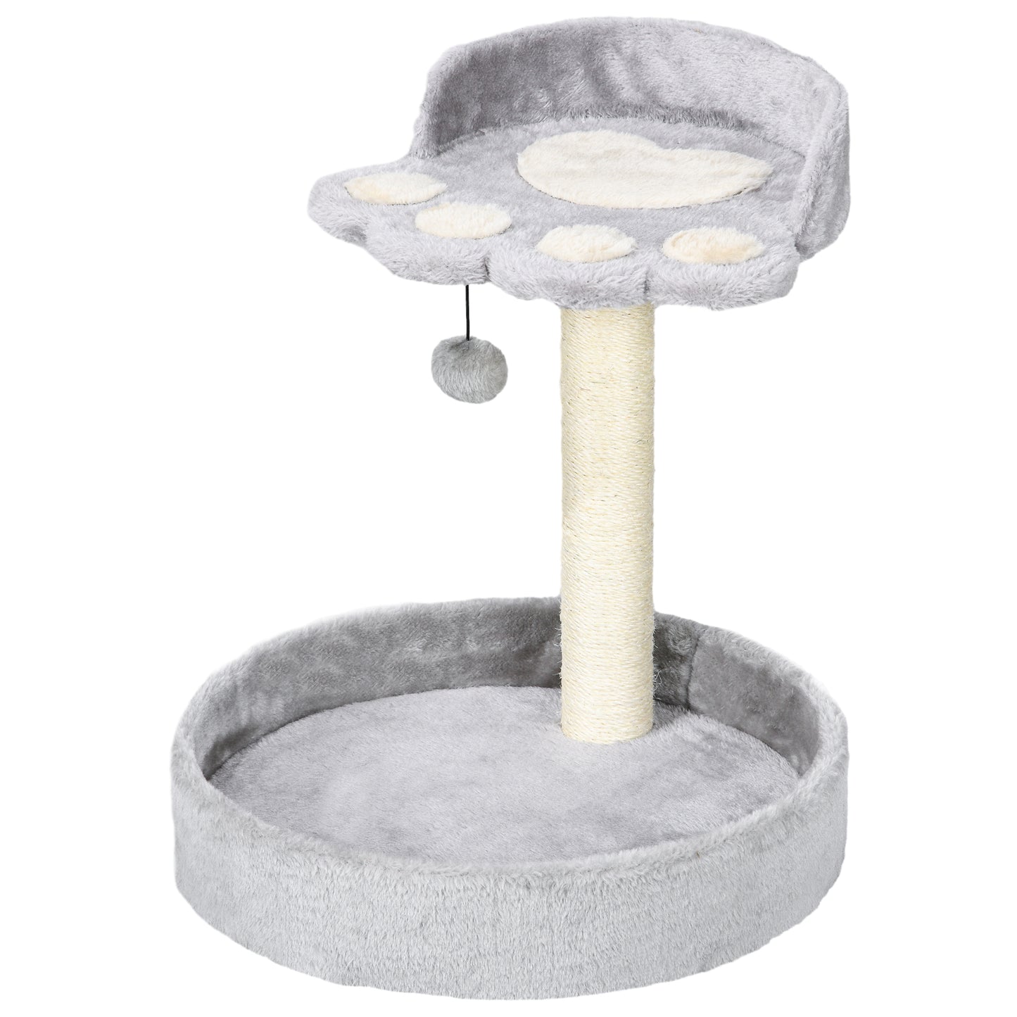 Small Cat Tree with Sisal Scratching Post, Hanging Ball, Bed, Kitten Activity Center, Light Grey