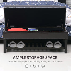 Banc à chaussures capitonné en cuir synthétique avec coffre de rangement, marron