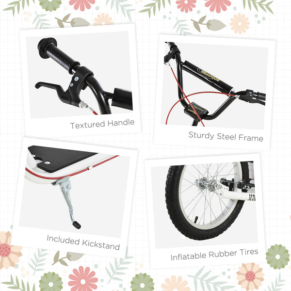 Trottinette avec roues gonflables de 16 pouces et doubles freins, blanche