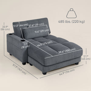 Canapé de lecture grand format en velours côtelé, avec 2 porte-gobelets, gris foncé