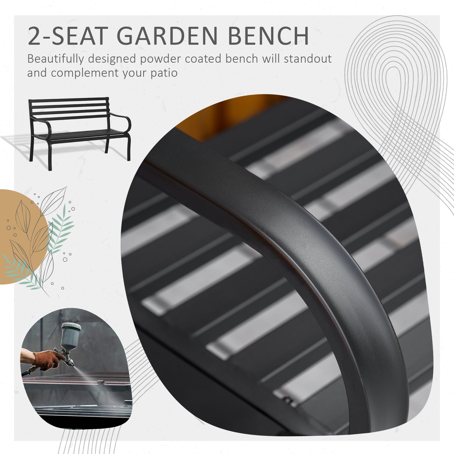 Outsunny 2 Seater Garden Bench, Metal Outdoor Bench for Yard, Lawn, Porch, Black