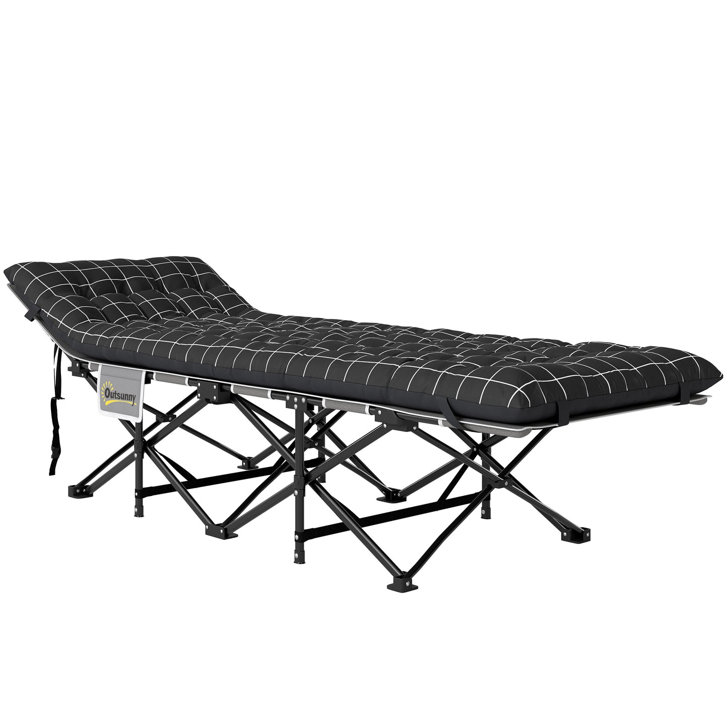Lit de camp pour adultes avec matelas, poche de rangement, sac de transport, charge maximale 150 kg, noir