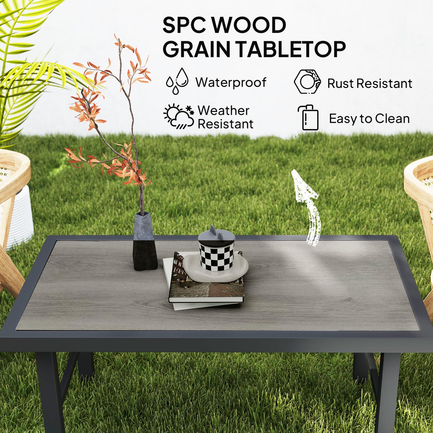 Table basse en métal pour jardin extérieur, gris vieilli
