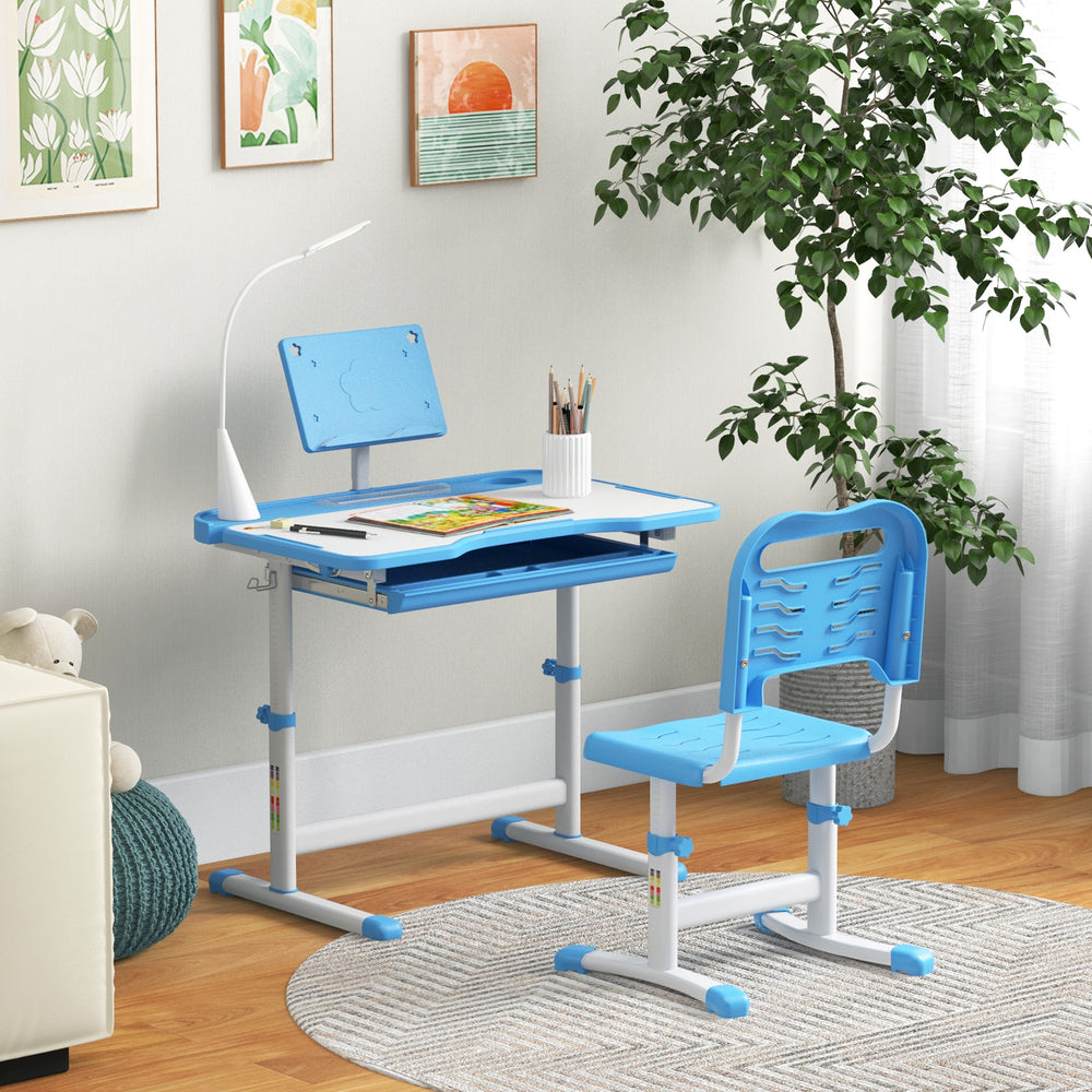 Table d'étude pour enfants avec plateau inclinable, bleu