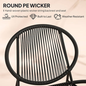 3 Piece Wicker Patio Furniture Set with Steel Table for Porch and Balcony, Black