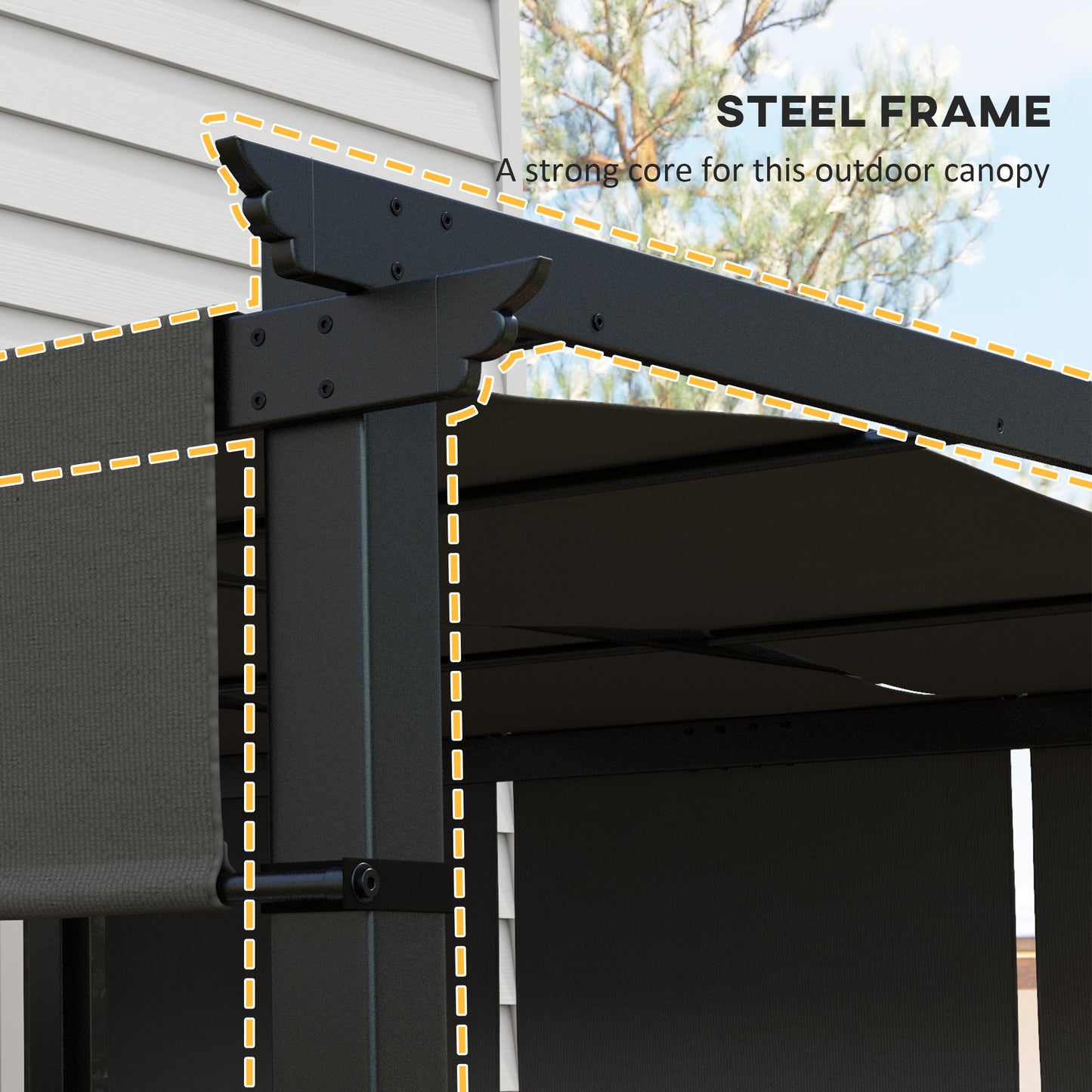 Pergola en métal 10' x 10' d'extérieur avec auvent rétractable, gris anthracite