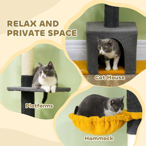 Cat tree with adjustable height from 230 to 274 cm, scratching posts, hammock, house, play ball, dark gray