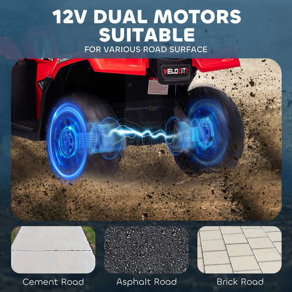 12V Off-Road Quad with Music and Knobby Tires, Red