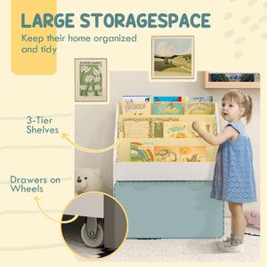 Bibliothèque avec 3 étagères et tiroirs pour chambre d'enfant, blanche