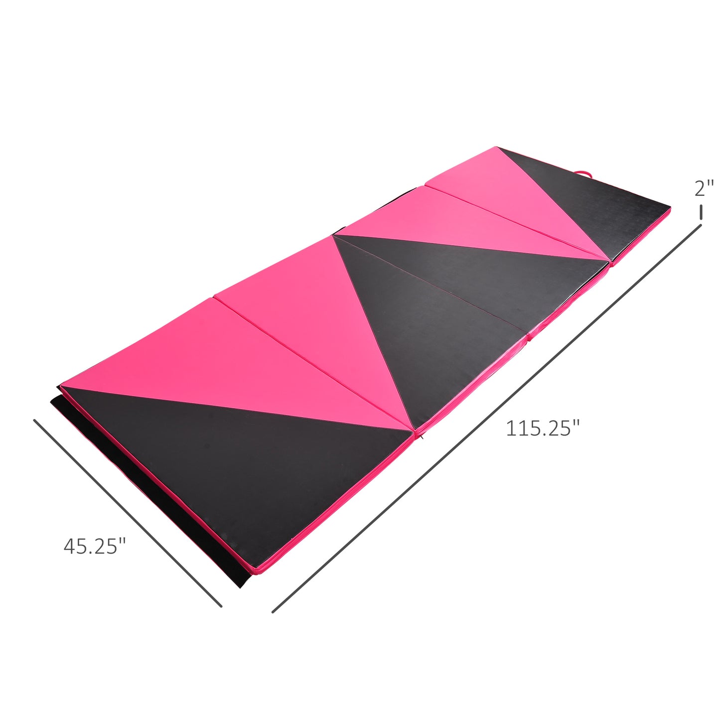 4'x10'x2" Folding Gymnastics Mat with Carry Handles, Pink and Black