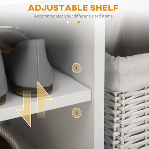 Banc à chaussures avec coussin rembourré et rangement dissimulé, blanc