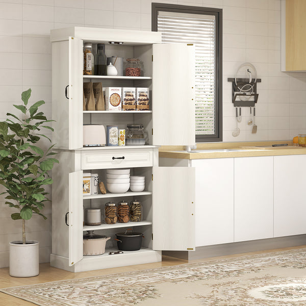 Garde-manger avec 4 portes et 2 placards, blanc vieilli
