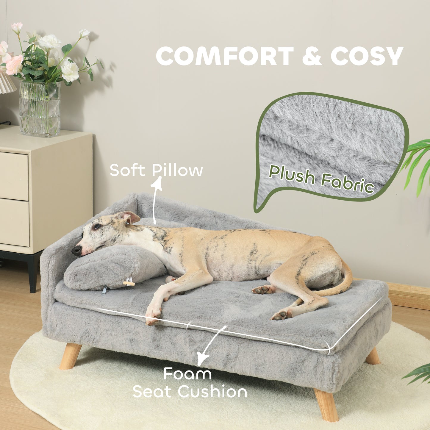 Canapé-lit pour chiens de taille moyenne avec coussin, oreiller, housse amovible et lavable, gris clair