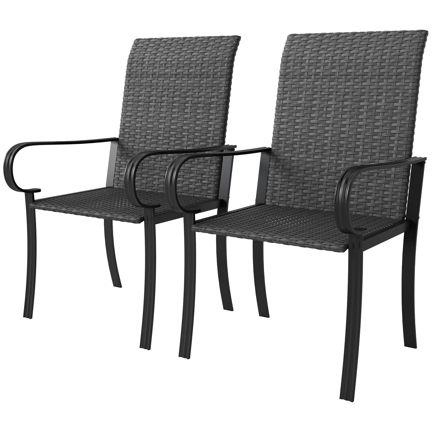 Outsunny Lot de 2 chaises de salle à manger en rotin synthétique avec cadre en acier, pour jardin, arrière-cour, bord de piscine, porche, noir