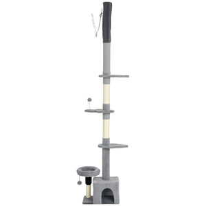 Cat tree with adjustable height from 221 to 254 cm, 4-level climbing tower with scratching post
