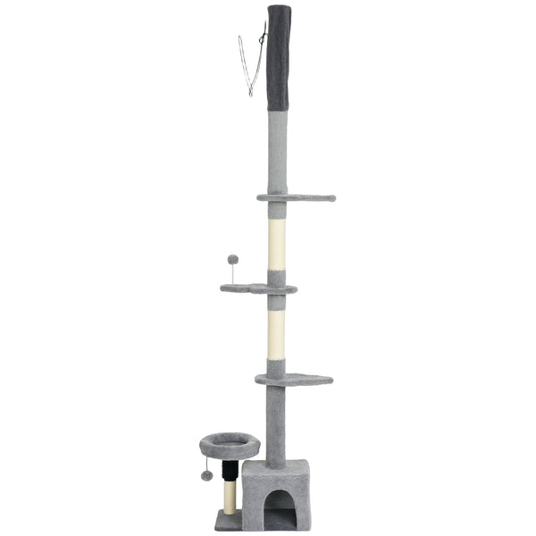 Cat tree with adjustable height from 221 to 254 cm, 4-level climbing tower with scratching post