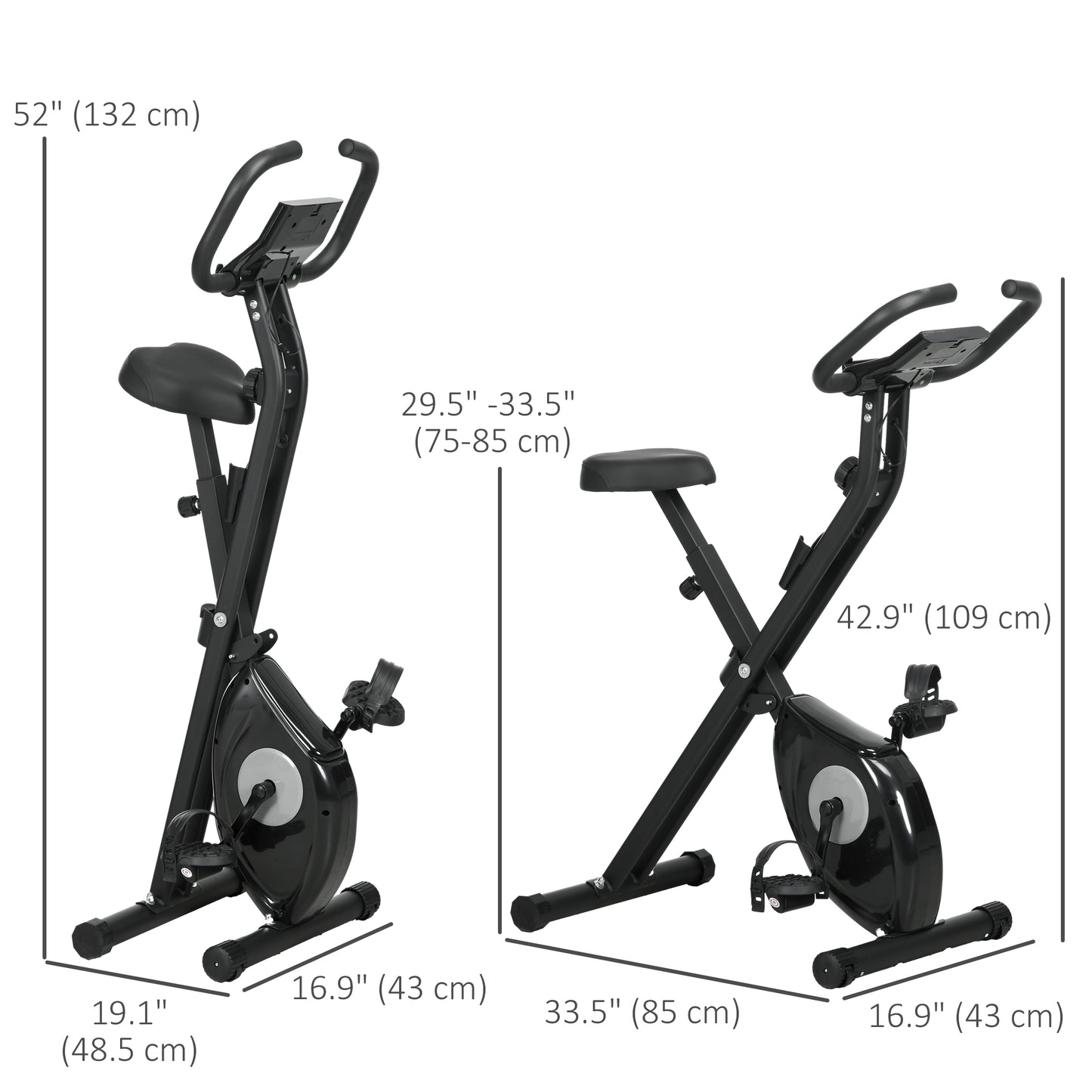 Vélo d'appartement pliable avec résistance magnétique à 8 niveaux, écran LCD, support de téléphone pour salle de sport à domicile, noir
