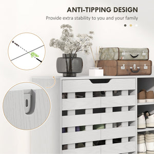 Meuble de rangement pour 21 paires de chaussures avec armoire à double porte à 5 niveaux et étagères ouvertes à 5 niveaux, blanc
