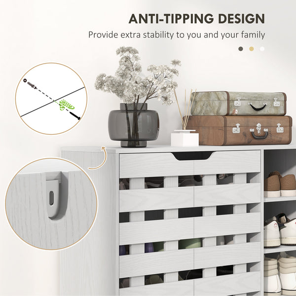 Meuble de rangement pour 21 paires de chaussures avec armoire à double porte à 5 niveaux et étagères ouvertes à 5 niveaux, blanc